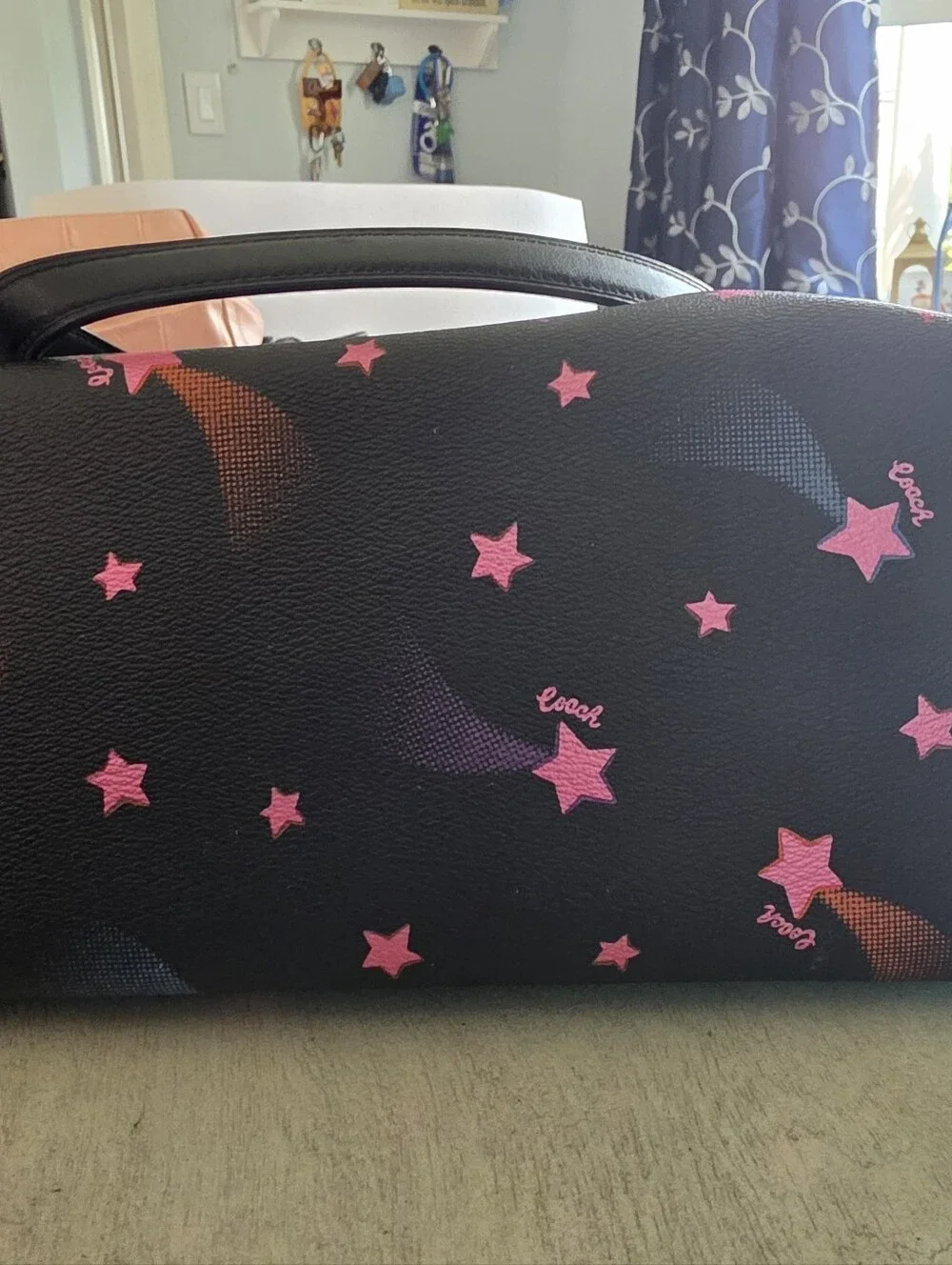 Coach Black Tote with Pink Star Motif